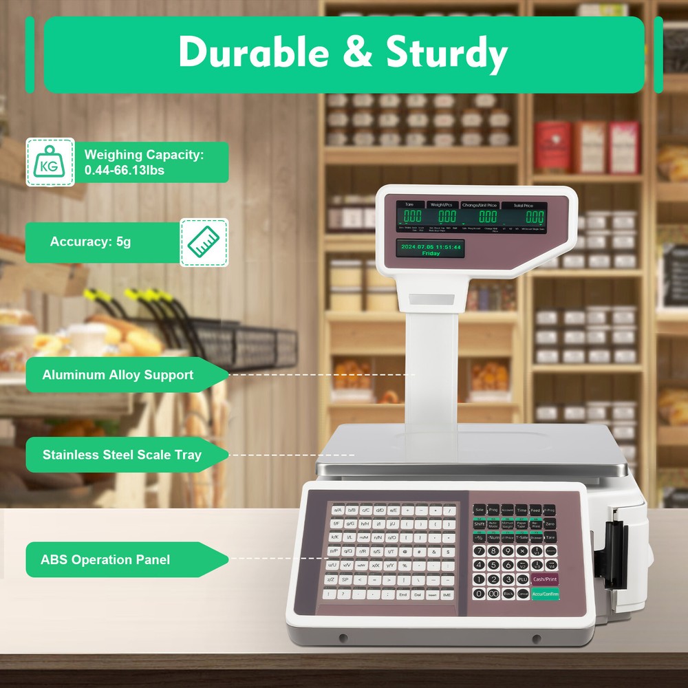 Commercial Digital Food Scale Price Computing Scale 66lbs LCD Dual Label Printer