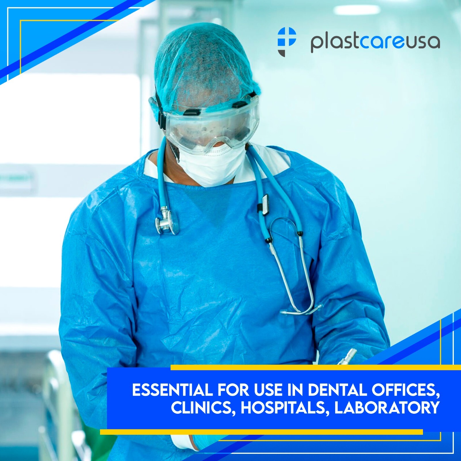 200 Blue Disposable Medical Gowns w/ Knitt Cuffs Dentists Hospital (2 Pack)