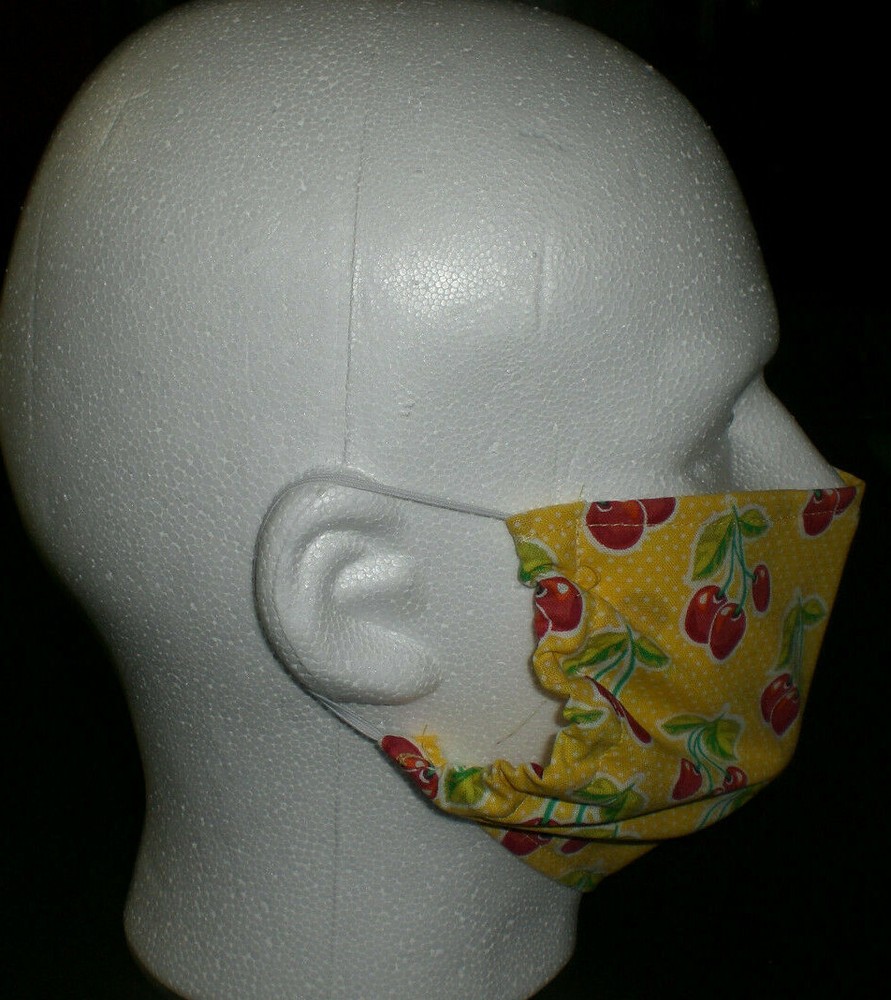 Face Mask Cherry Pattern Covering & Scrunchie Set 100% Cotton Washable Reusable