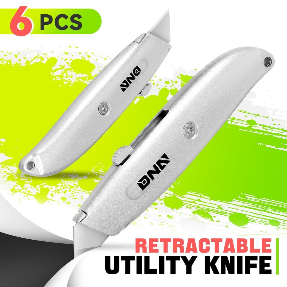 6Pcs Heavy Duty Durable Sharp Razor Blade Retractable Utility Knife Box Cutter