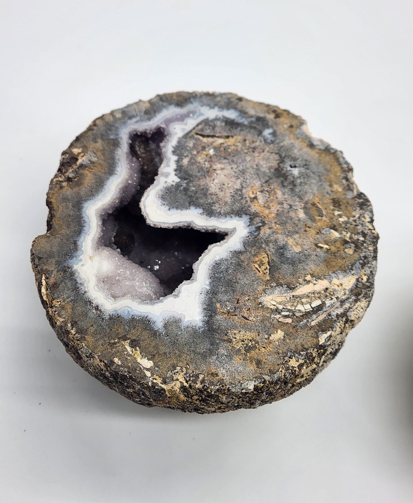 2 Light amethyst with calcite geode ~4" Diameter