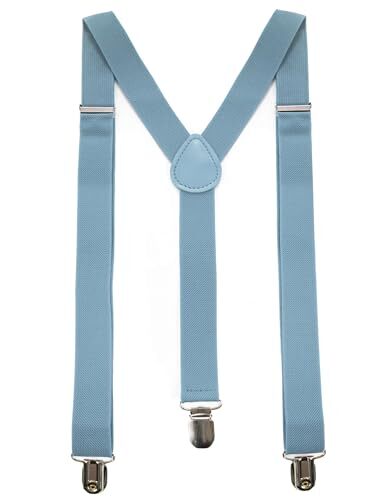 Solid Color Mens Suspender with 3 Strong Clips Adjustable Braces Dusty Blue