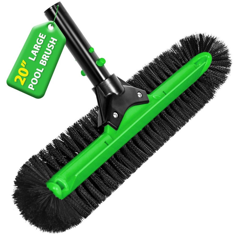 20" Wide Pool Brush Head, Heavy Duty Pool Scrub Brush with 12-Rows Soft Brist...