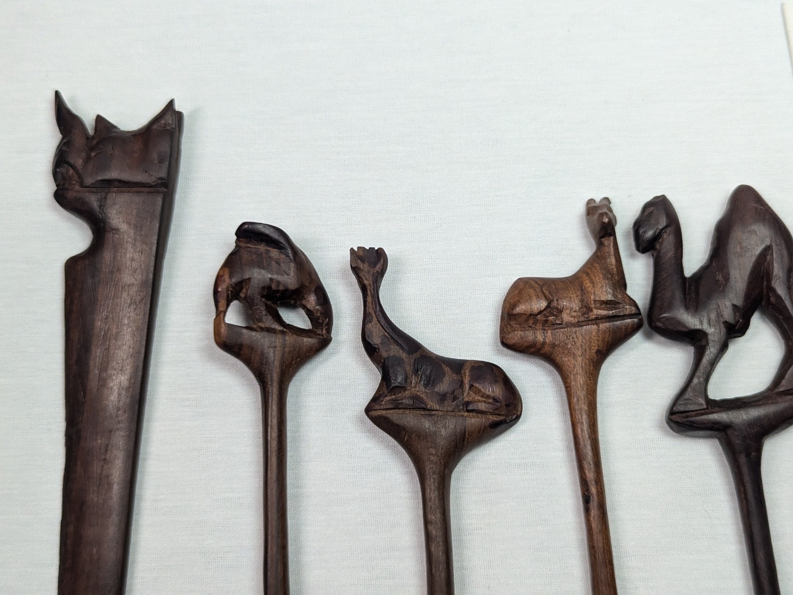 African Hand Made Carved Wooded Elephant Divided Bowl & Animal Serving Utensils