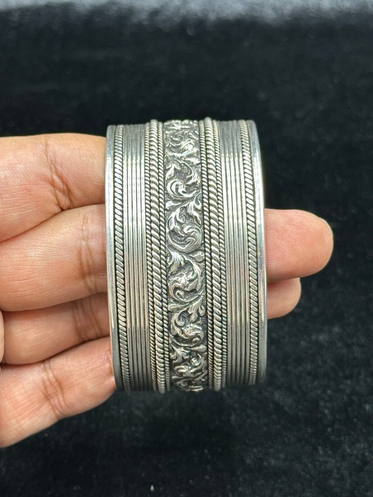 Unique Design Handmade Vintage Adjustable Silver Cuff Bangle Bracelet