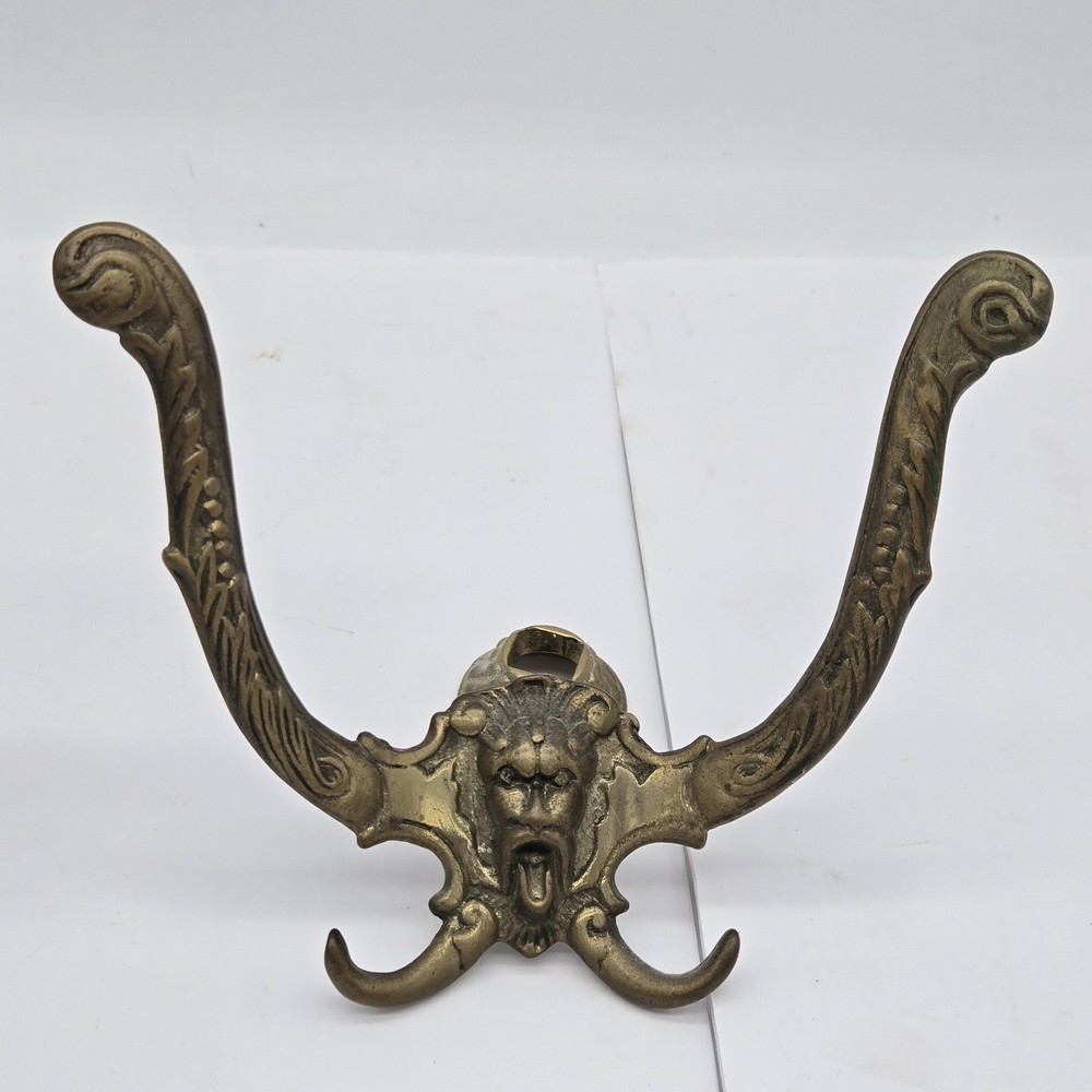 2 Antique Victorian Gargoyle Devil Hook Hat or Coat Rack Cast Iron Pair