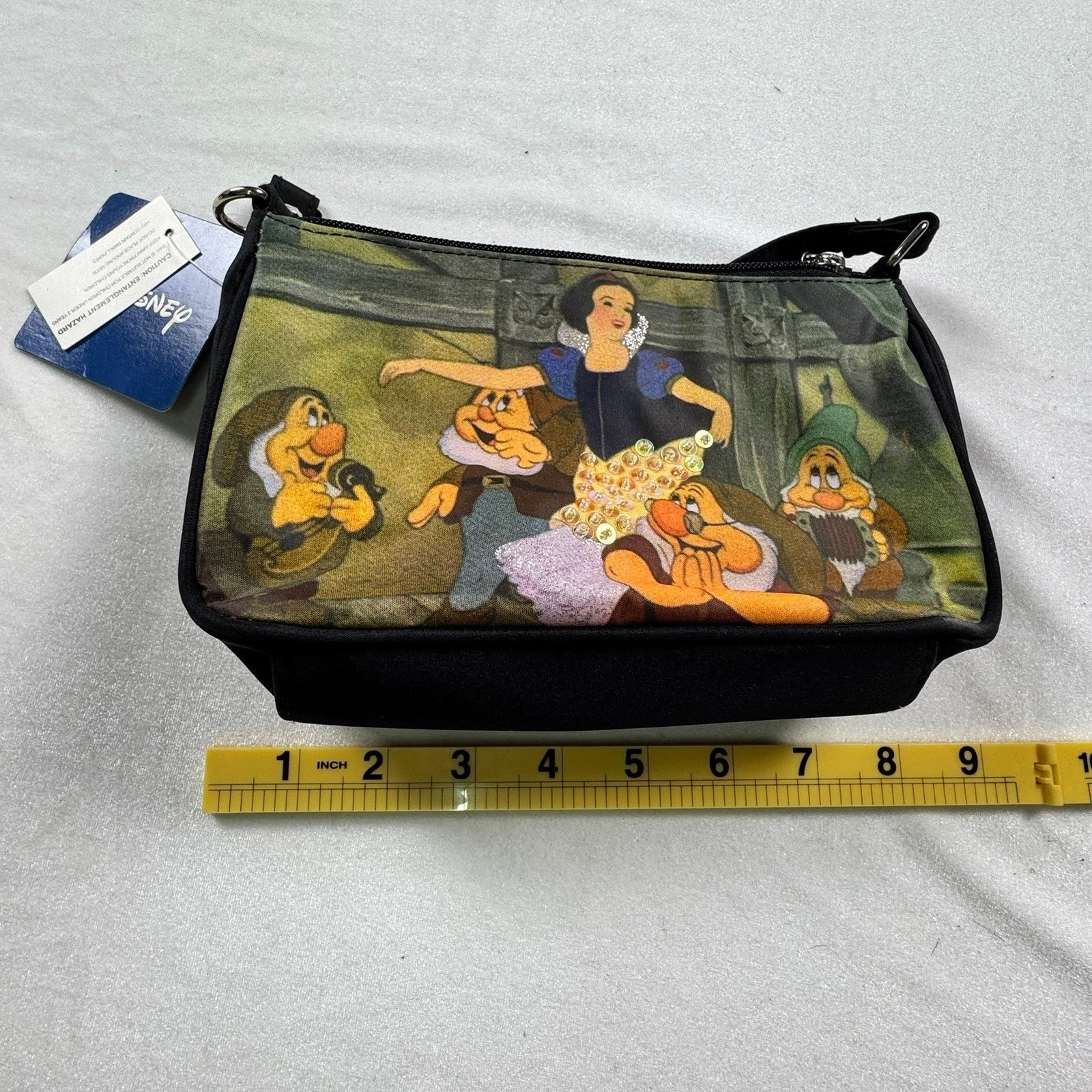 Disney Snow White Seven Dwarfs Baguette Shoulder Bag Black Sequin Y2K Vintage