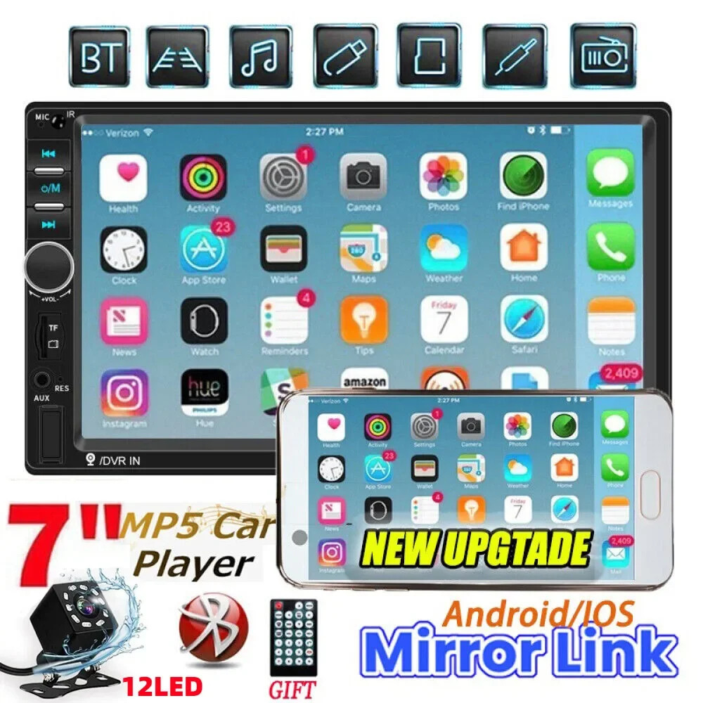 MP5 Car Player 2 Din 7 Inch Touch Screen Car Stereo Bluetooth + Backup Camera!