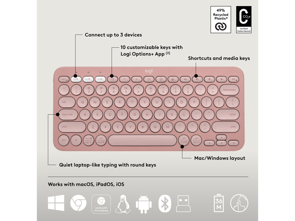 Logitech Pebble 2 Combo Wireless Quiet Keyboard and Mouse, Customisable, Logi Bo