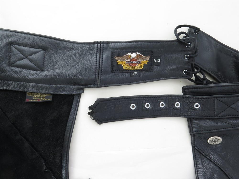 Harley Davidson Women's Size Medium Black Leather Chaps Basic Skins