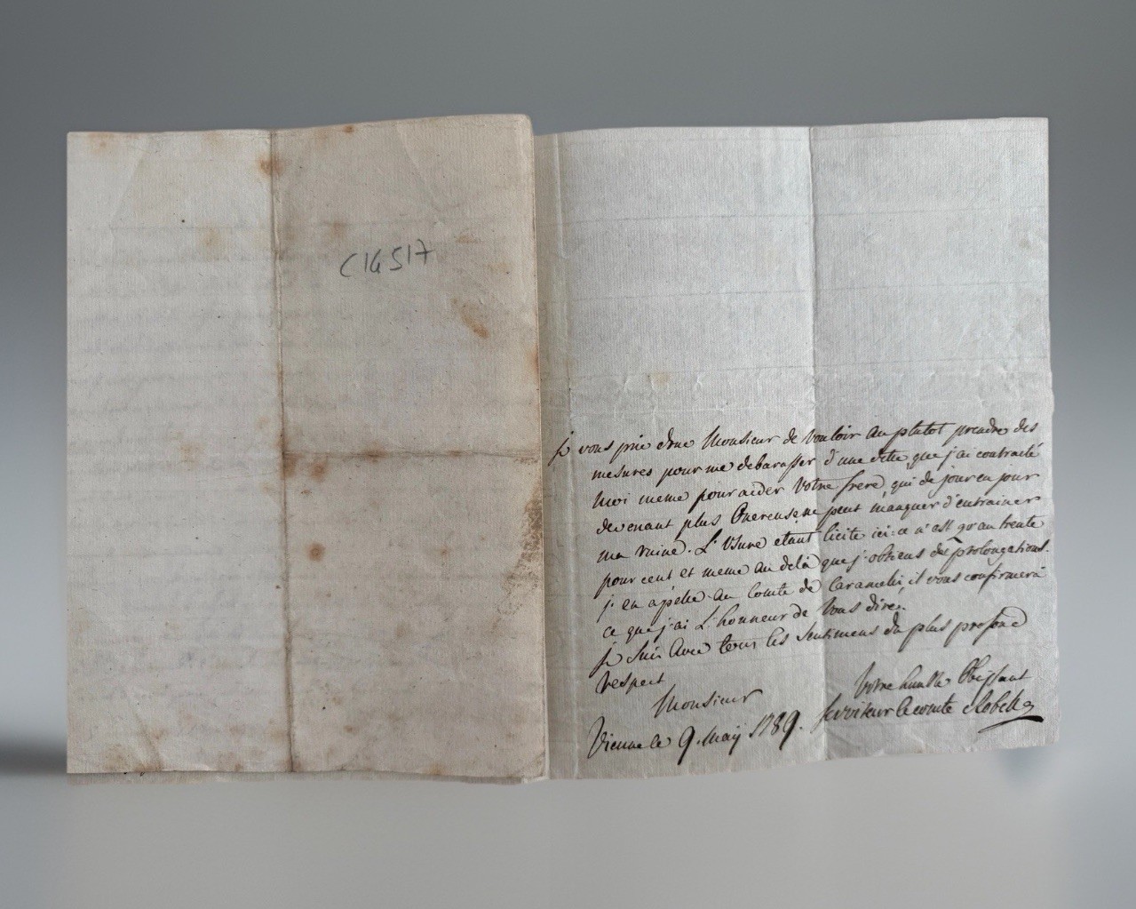 1789 French Letter Manuscript Vienne Dated May 9 Pre-Revolution