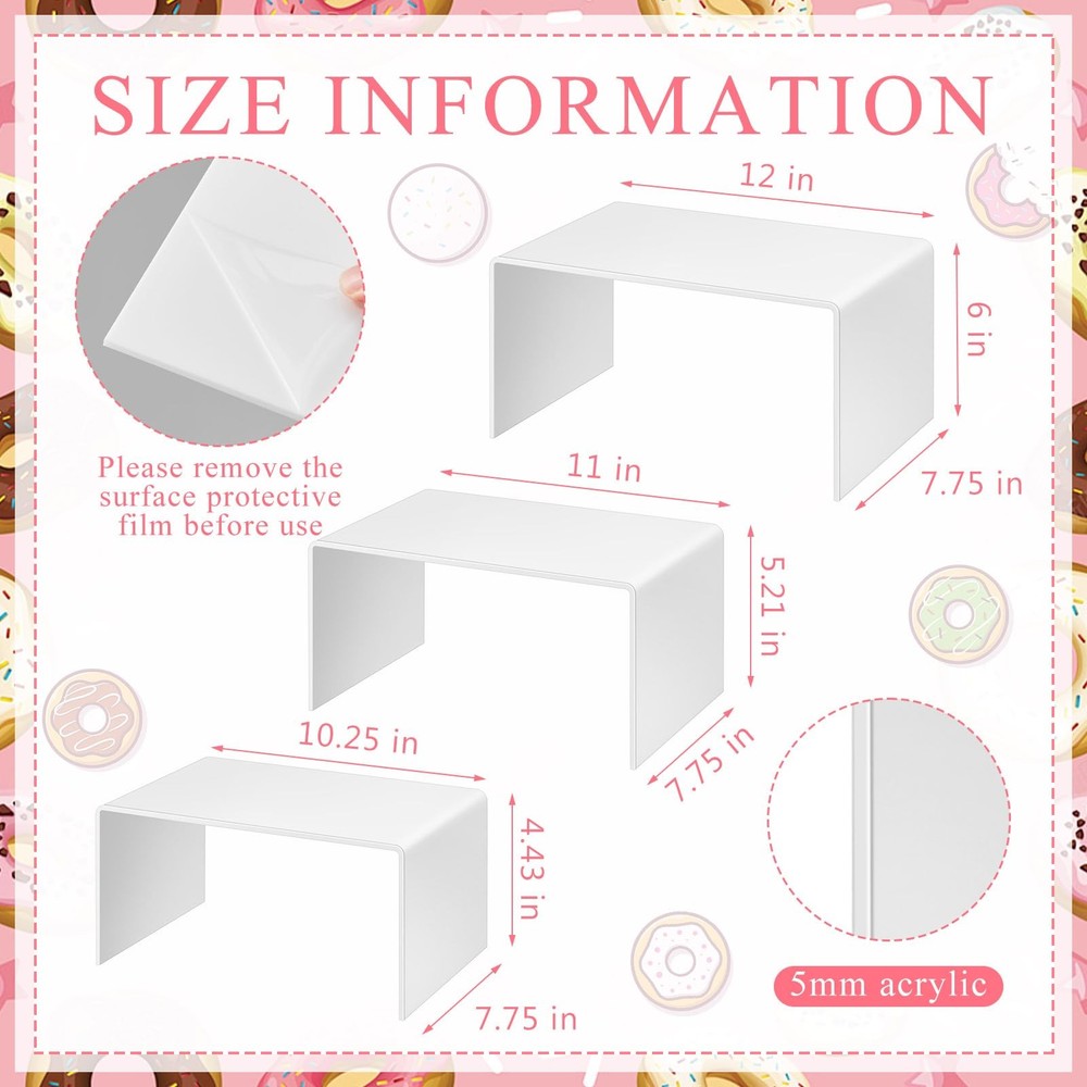 3 Pcs Extra Large 12, 11, 10.25 Inch White Acrylic Display Risers Rectangular...