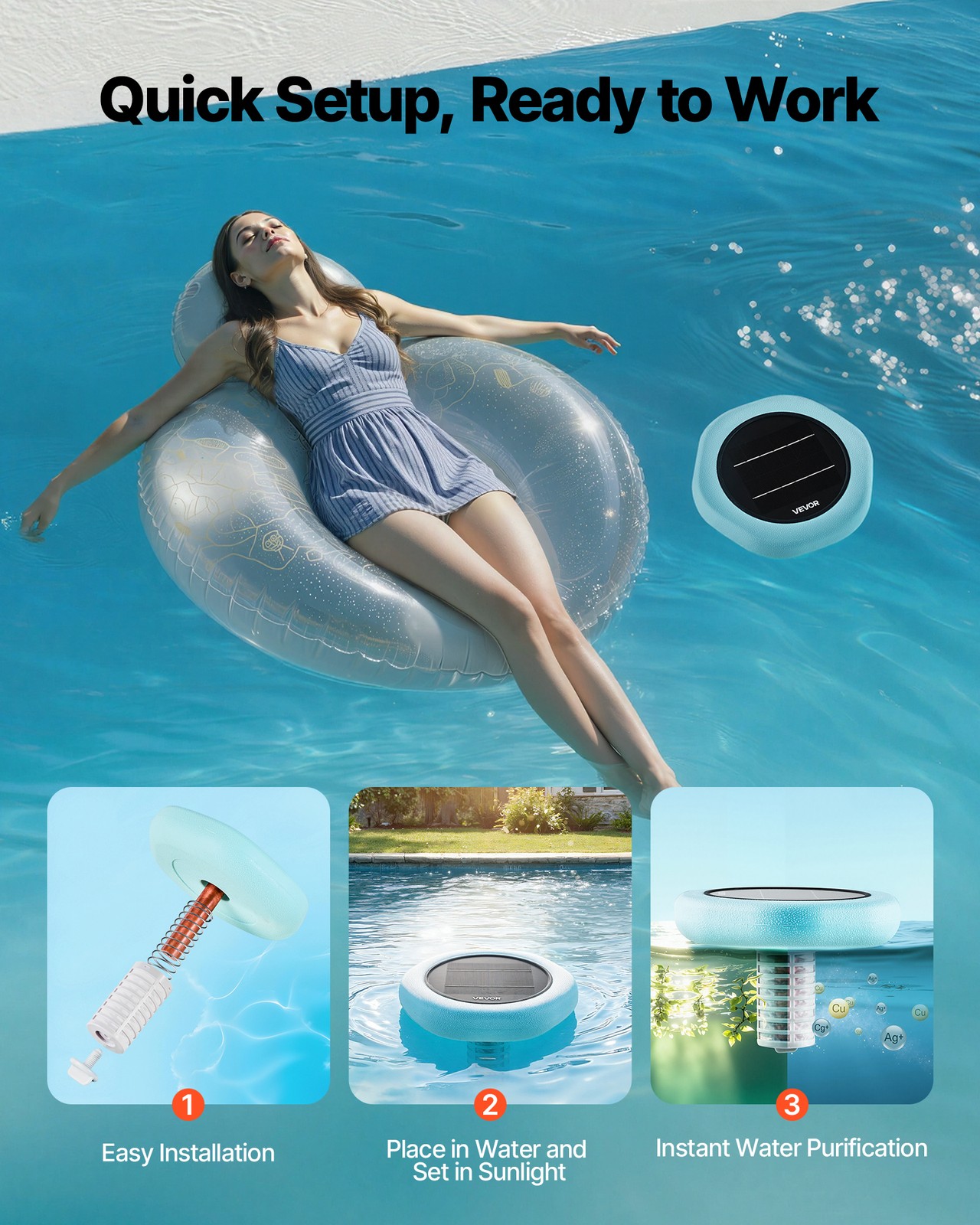 VEVOR Solar Pool Ionizer Hexagon Copper Pool Ionizer Up to 45000 Gal Green