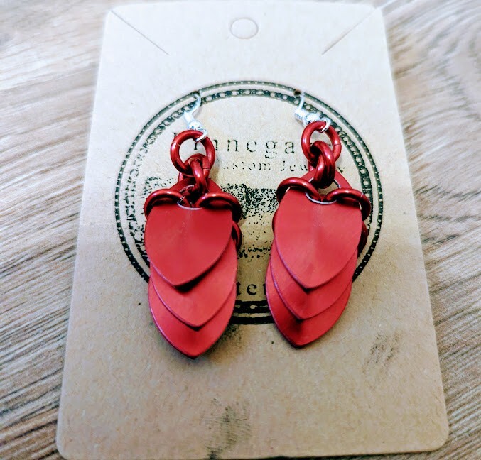 Valentine's Day Small Ruby Red Scalemail Earrings