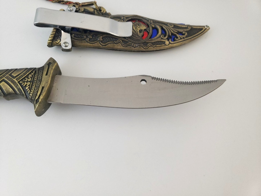 Exquisite Asian Design with-Blue/red Gemstone Silver Brass Dagger