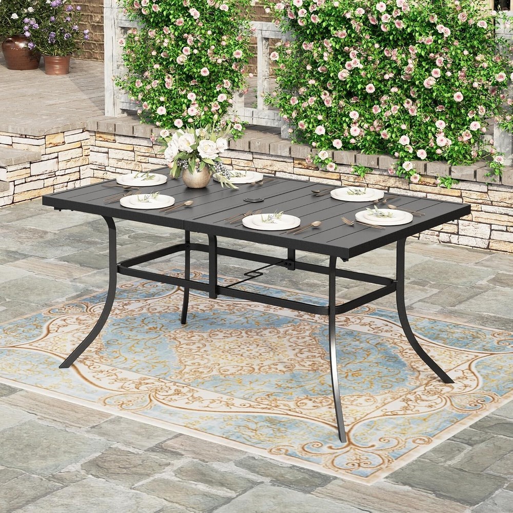 Outdoor Table Patio Dining Table Rectangular Metal Table for 6 Person