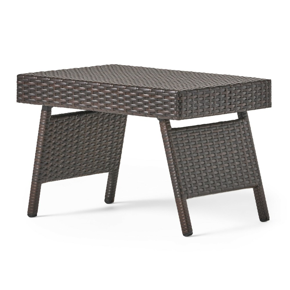 Lakeport Outdoor Brown Wicker Folding Side Table