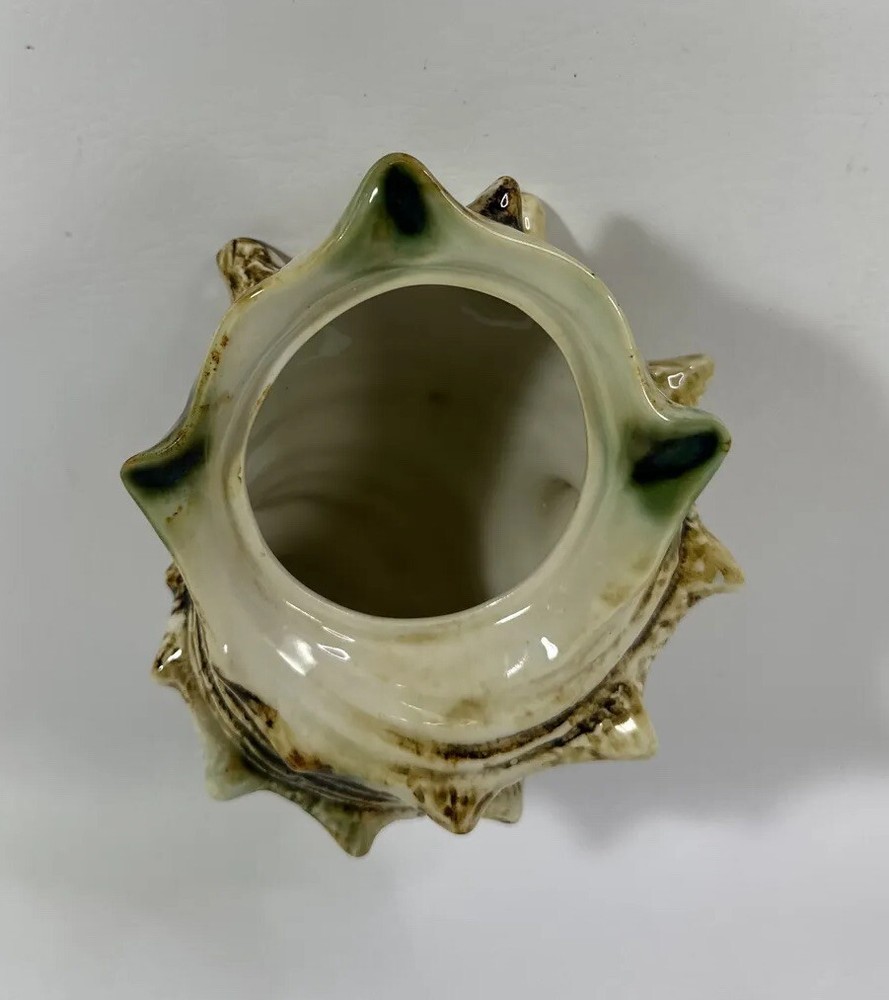 vintage Green & Brown Ceramic Glaze sea shell planter