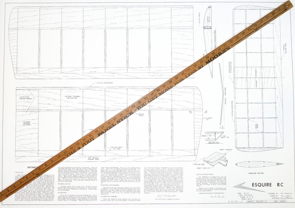 ESQUIRE MIDWEST PLAN & Magazine Article to Build a 51” RC Model Airplane