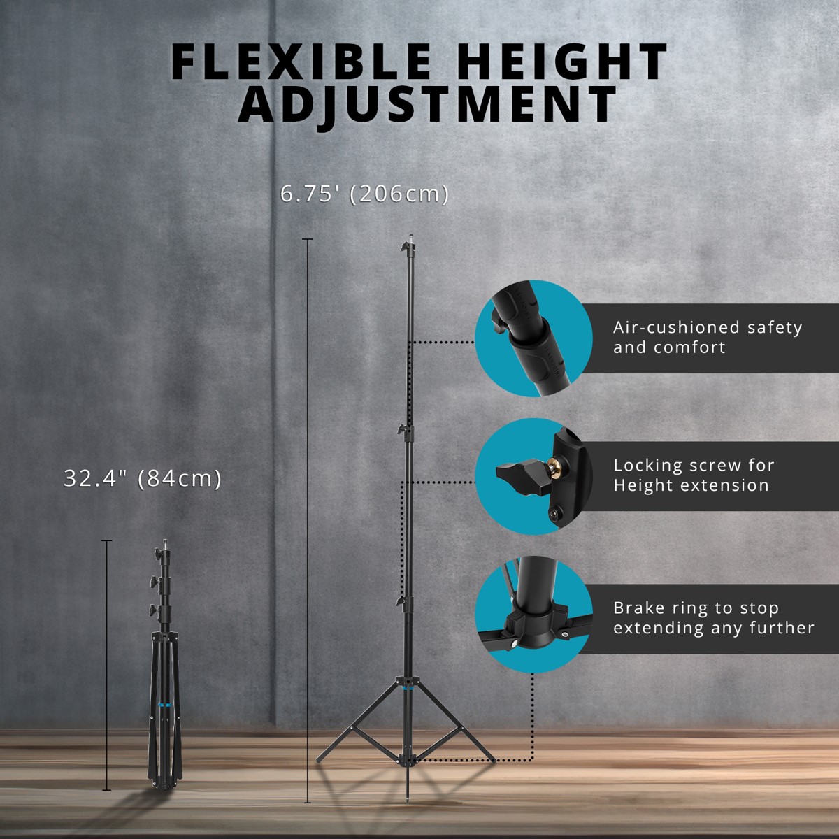 Flashpoint Pro Heavy-Duty Air-Cushioned Auto Light Stand (7')