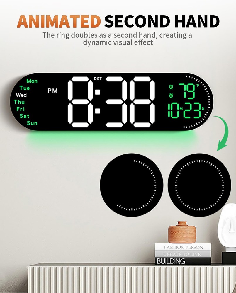 17.2 Inch Large Digital Wall Clock with 9 Color Changing Remote Control, Date...