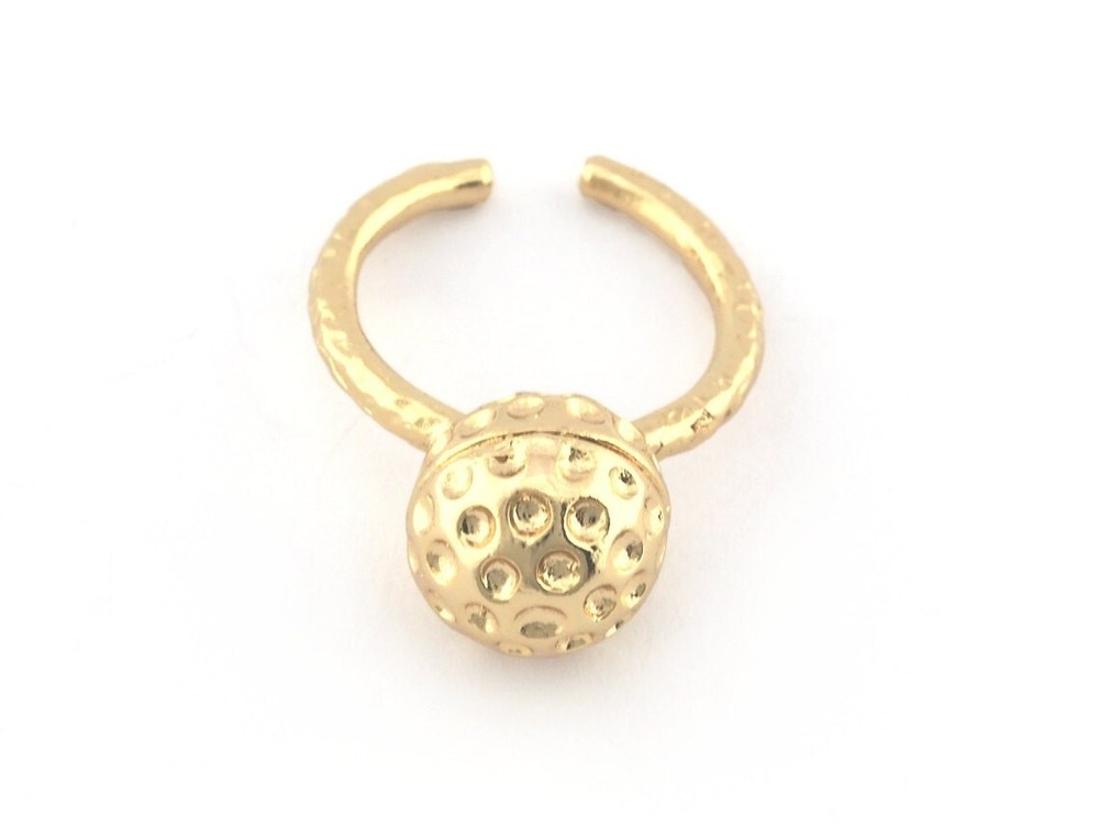 Golf Balls Ring, Adjustable Ring , Shiny gold plated Brass (8US) 5205