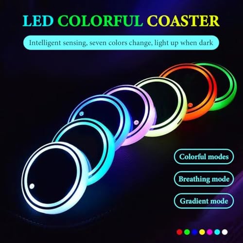 2 PCS LED Car Cup Holder Lights, 7 Colors Changing USB Charging Interstellar