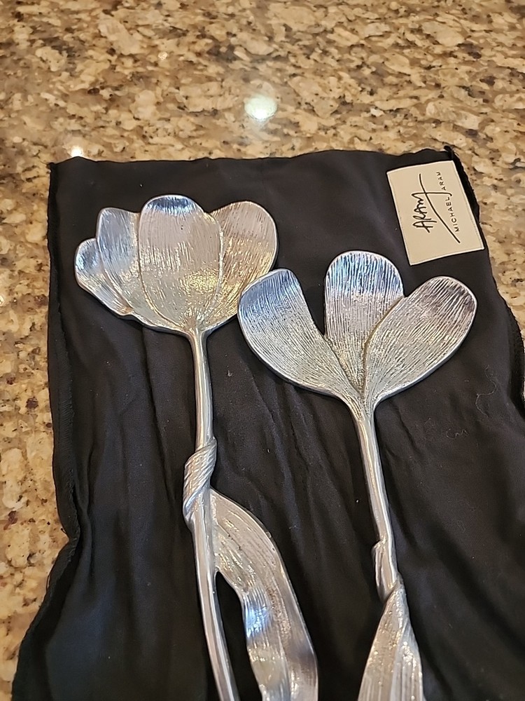 Michael Aram Ginkgo Leaf Servers 13-1/2" Silver Serving Set
