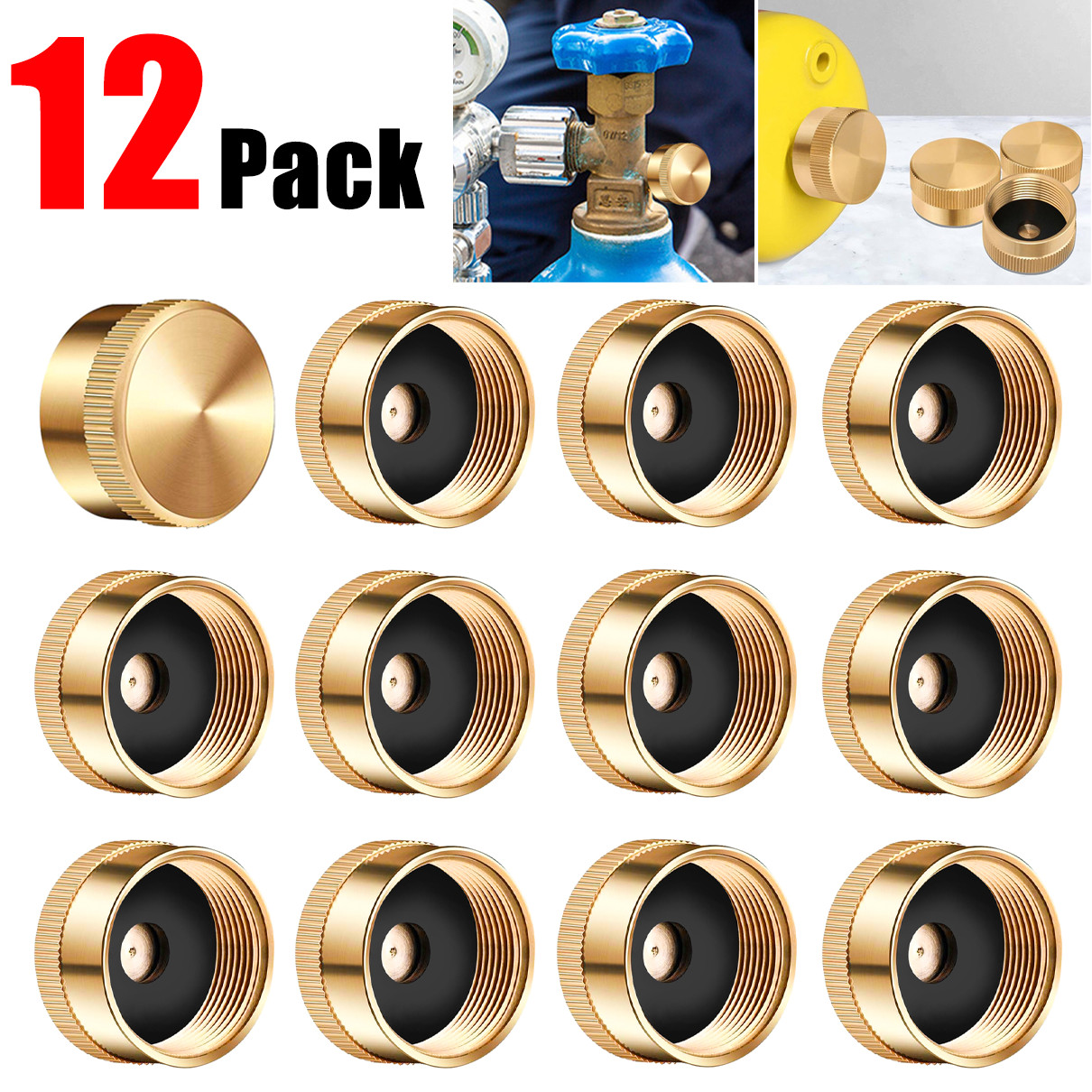 12 PACK 1LB Gas Refill Propane Bottle Cap Tank Threaded Valve Covers Solid Brass