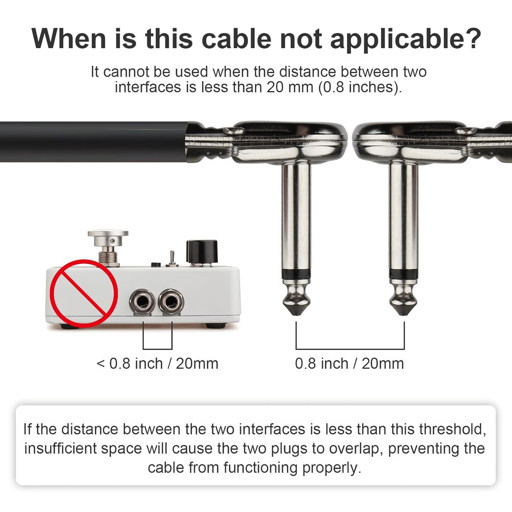 3-Pack 6-Inch Guitar Patch Cables with Metal Right Angle Plugs for Pedals