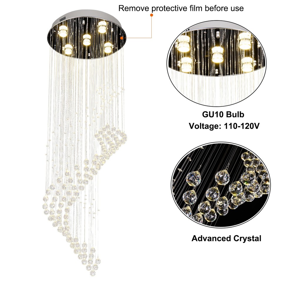 Modern Rectangular Crystal Chandelier LED Pendant Lighting Chrome Ceiling Light