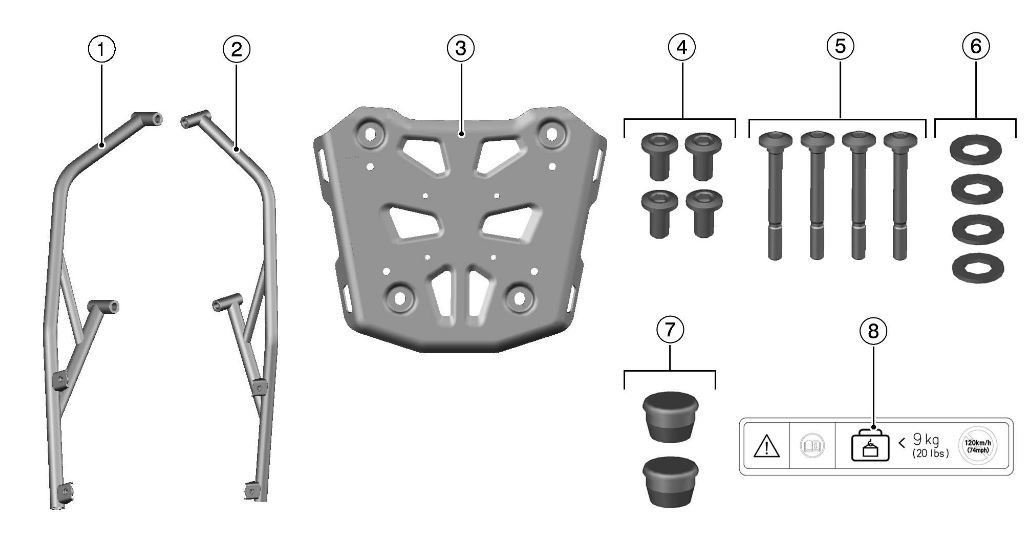 NEW Genuine Kawasaki 2026 KLE500 Rear Steel Rack Carrier Silver 99994-2271