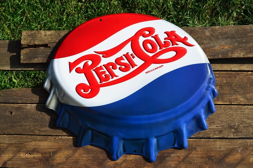 Pepsi-Cola Bottle Cap Embossed Tin Metal Sign - Pepsi - Soda - Ice Cold - Retro