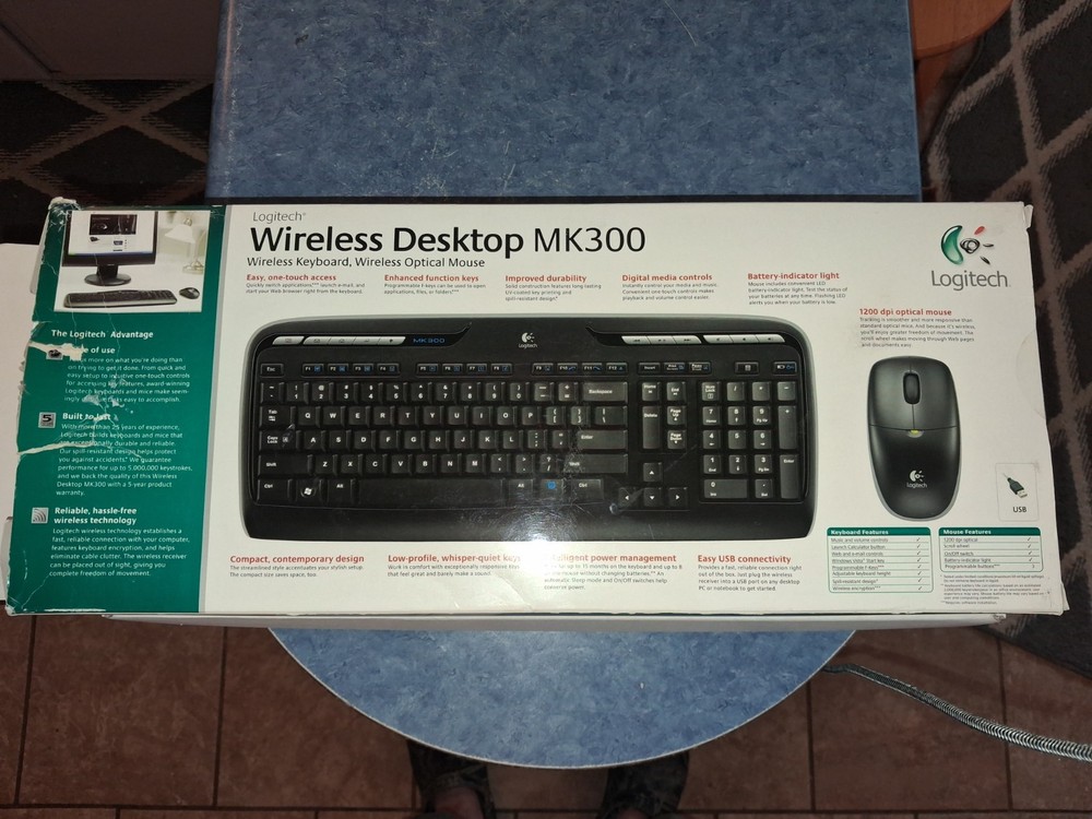 Logitech MK300 Wireless Desktop Keyboard Mouse Replacement, No Receiver New/Ope