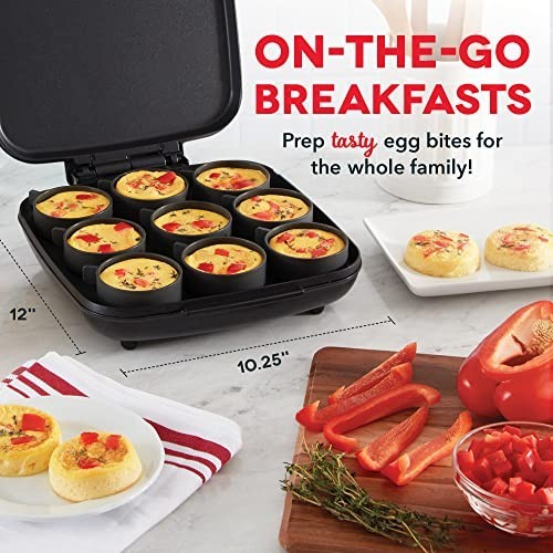 Electric Egg Bite Maker - Non-Stick Silicone Cups, 9 Servings, Quick Cleanup, Sp
