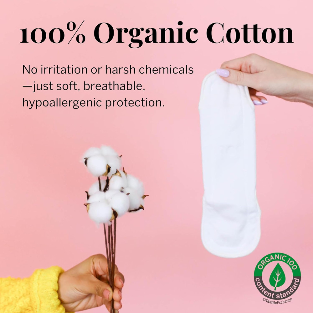 Pixie Organic Cotton Cloth Menstrual Pads - Reusable Regular Absorbency 5 Pack -