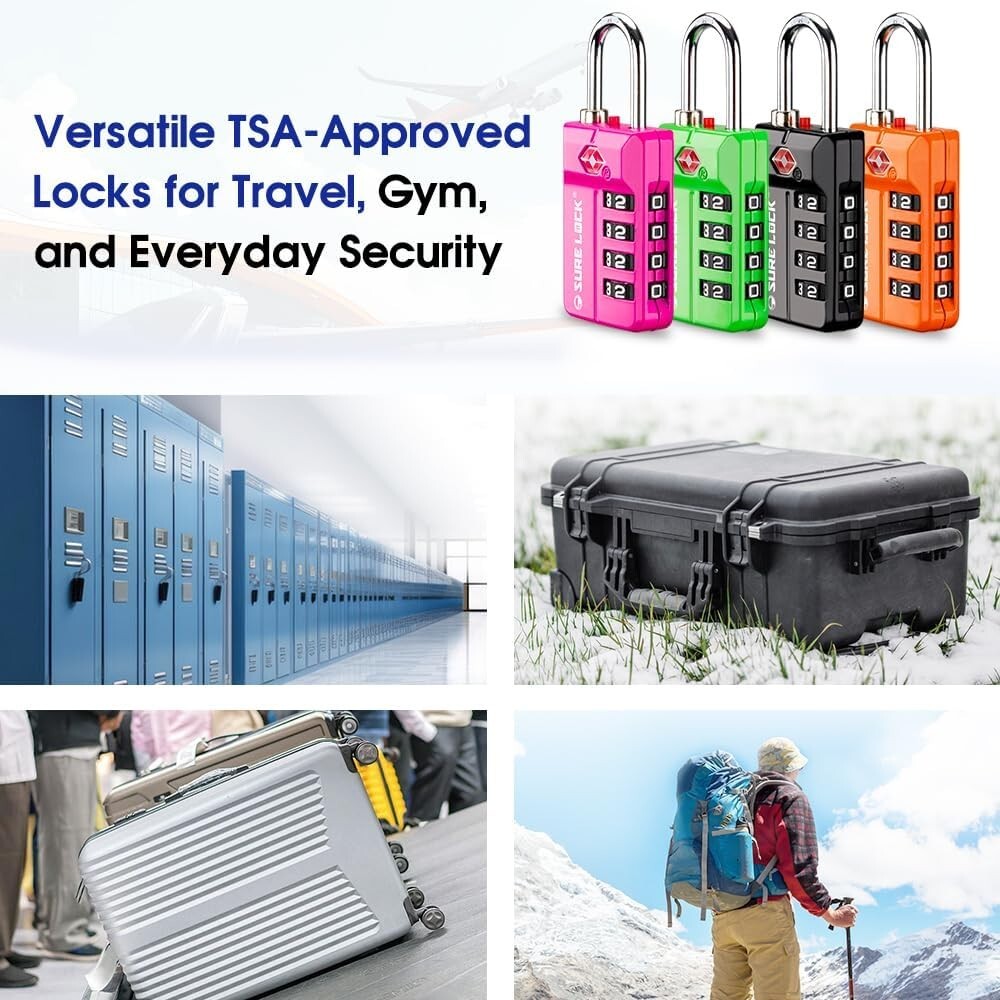 TSA Approved 4-Digit Combination Luggage Locks - Open Alert, 2 Pack For Security