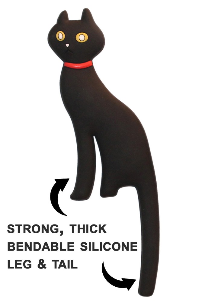 Black Cat Refrigerator Magnet Hooks - 2 pcs Kitty w/ Bendable Leg & Tail Hooks