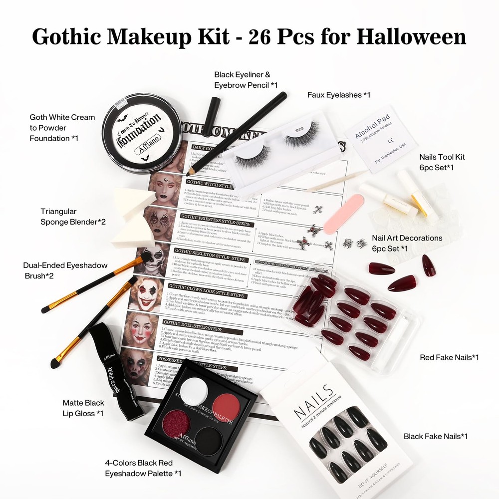 Goth Makeup Kit – Complete Gothic Make up Set for Vampire, Witch, Clown, Emo,...