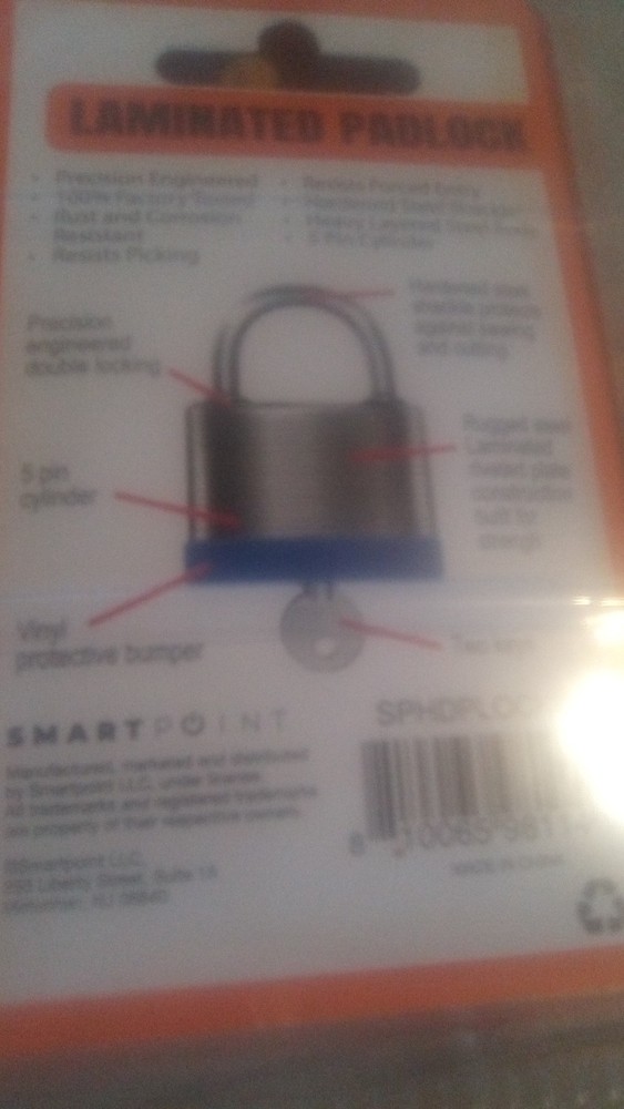 Work Point Laminated Padlock 1/2 Inch Shackle Includes 2 Keys
