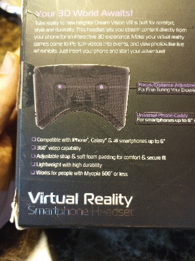 Dream Vision VR Virtual Reality 360 Smartphone Headset iOS Android Black