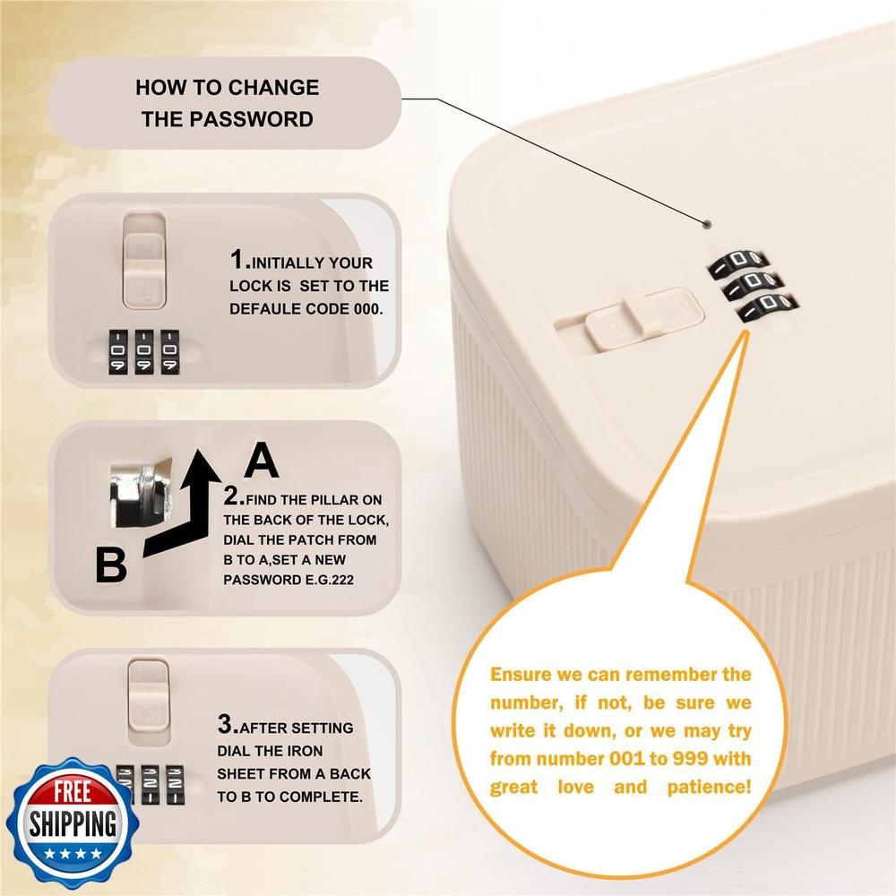 Huolacove Small Medication Lock Box with Combination Code, Lockable Storage B