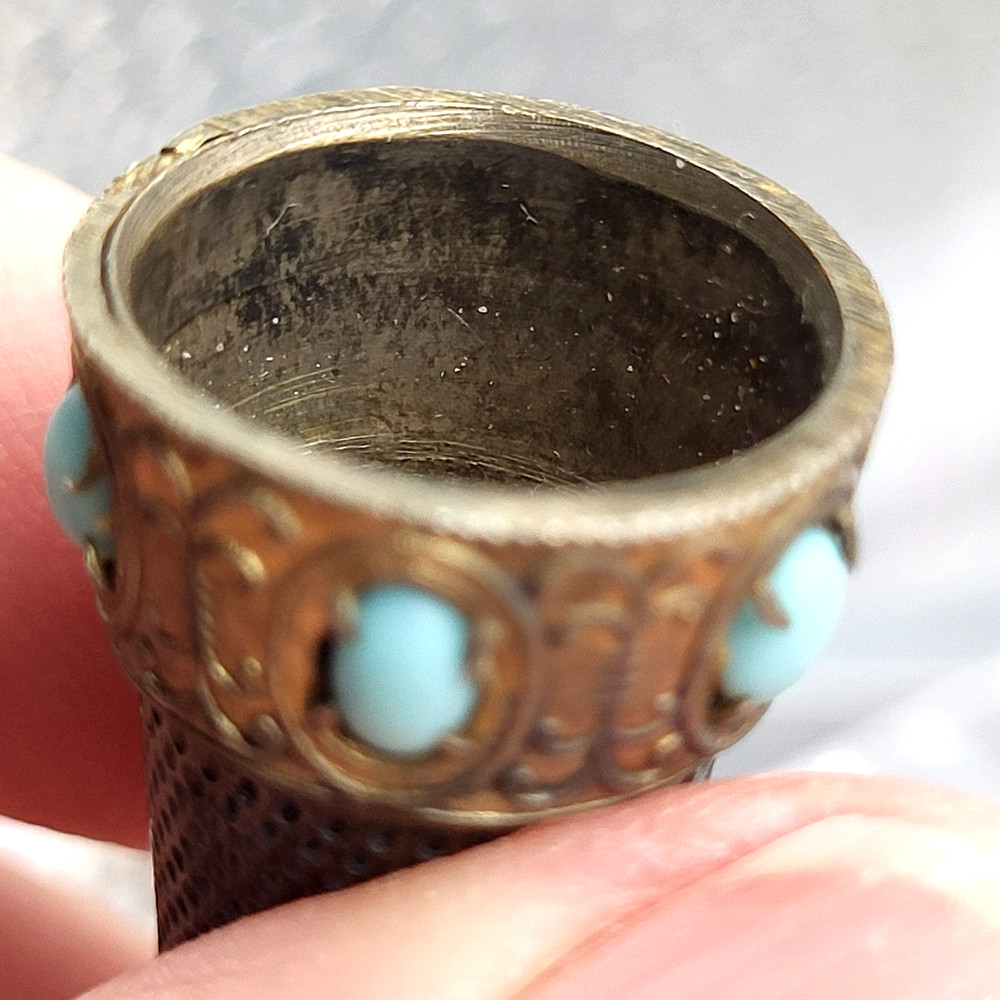 Antique Silver 800 and Turquoise Thimble