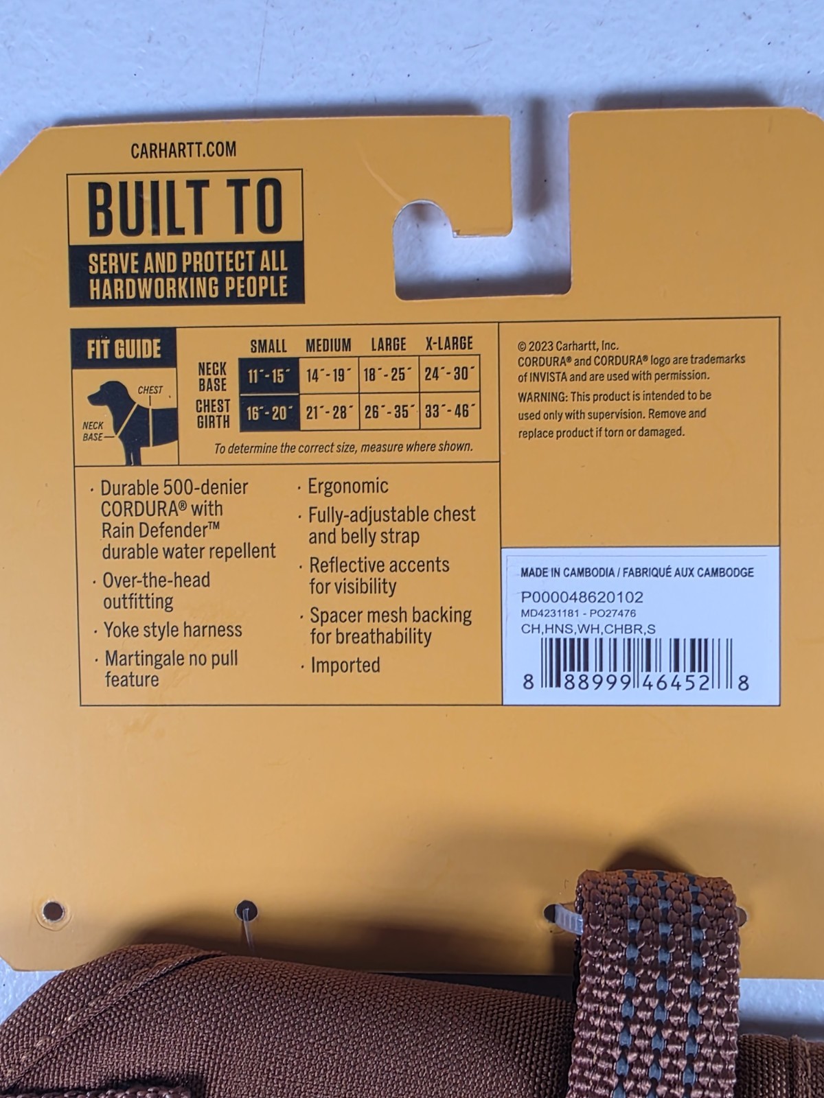 Carhartt Nylon Duck No Pull Dog Harness Brown Small