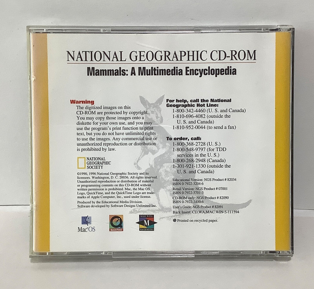 CD ROM National Geographic Multimedia Encyclopedia MAMMALS