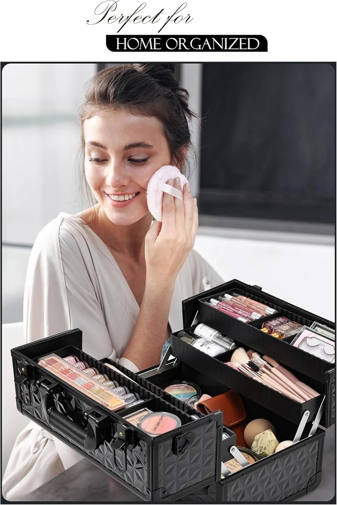 Professional Makeup Train Case - Lockable Aluminum Organizer with Adjustable Div