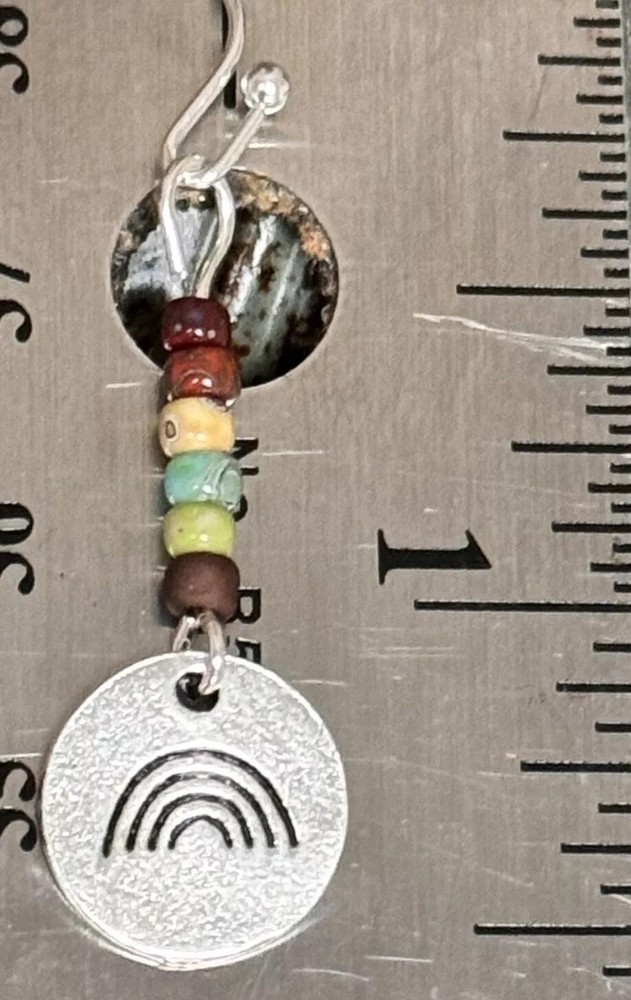 Antique Silver Rainbow Dangle Earrings with Boho Beads.