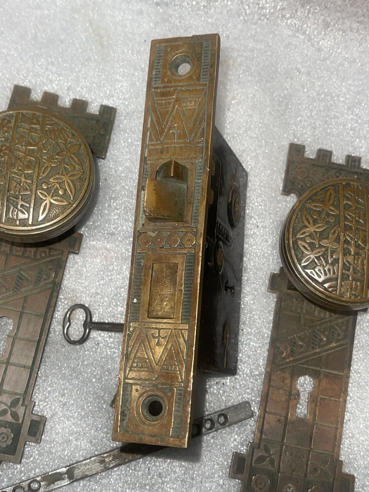 Antique Mortise Lock & Key, Door Knobs, Backplates, by Corbin