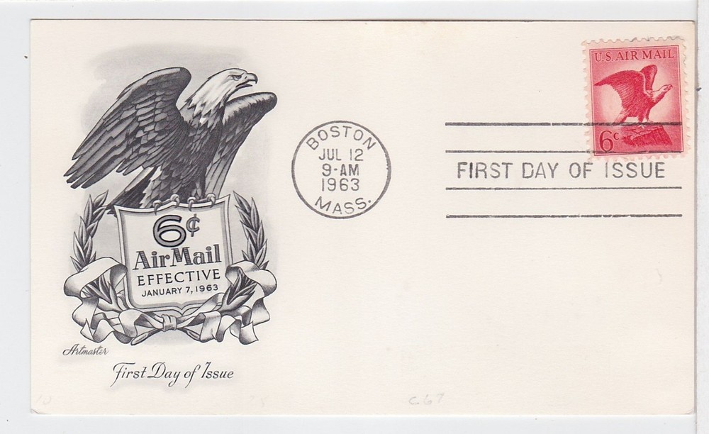 TurtlesTradingPost- Eagle 6 Cent Airmail - 1963 - #C67 FDC Artmaster Cachet