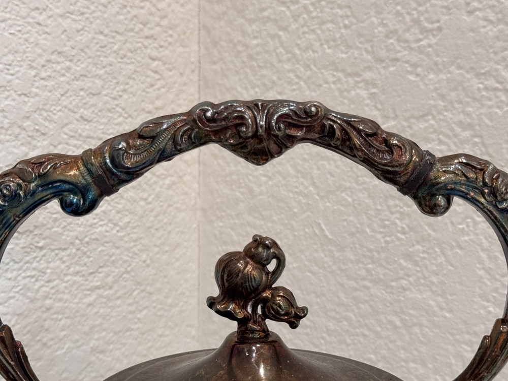 Vintage Silverplate Tea Pot Ornate Handle Hinged Lid 9"